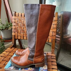Sebago Saranac Tall Brown Riding Boots Size 7 Leather Gray Color Block